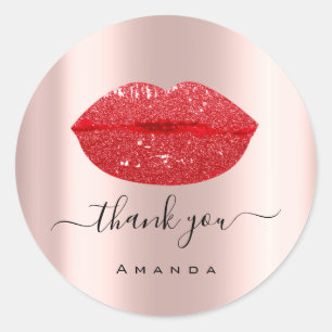 Sticker Rond Merci Nom 16e Anniversaire Mariage Rose Rouge Lèvr