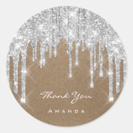 Sticker Rond Merci Nom 16e Bridal Grey Silver Paper Kraft