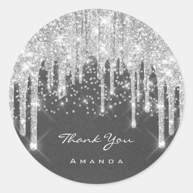 Sticker Rond Merci Nom 16e Confetti nuptiale gris argent (Devant)