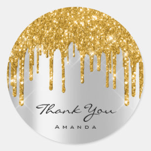 Sticker Rond Merci Nom 16e Fête des mariées Gold Silver