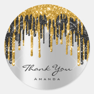 Sticker Rond Merci Nom 16e Fête des mariées Gold Silver