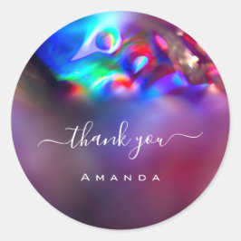 Sticker Rond Merci Nom 16e Fête des mariées Holographe violet
