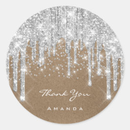 Sticker Rond Merci Nom 16e Lecteurs d'argent gris nuptiale