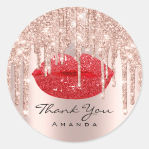 Sticker Rond Merci Nom 16e Lèvres rouges Roses nuptiales