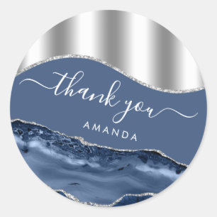 Sticker Rond Merci Nom 16e Marbre d'argent de la Marine Bleue d