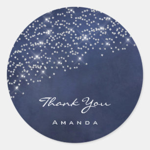 Sticker Rond Merci Nom 16e Mariage Bleu Nuit Confettis