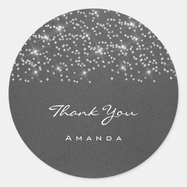 Sticker Rond Merci Nom 16e Mariage Mariée Kraft Gris (Devant)