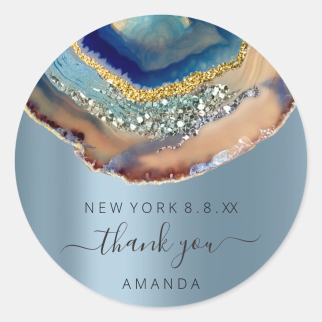 Sticker Rond Merci Nom 16e Mariage nuptiale Smoky Blue Navy (Devant)
