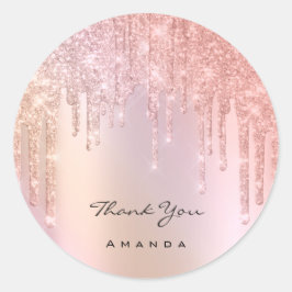 Sticker Rond Merci Nom 16e Parties scintillant de Rose nuptiale