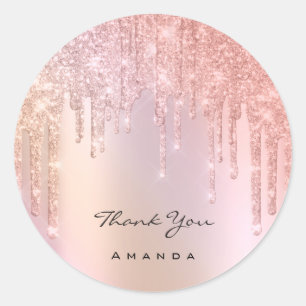 Sticker Rond Merci Nom 16e Parties scintillant de Rose nuptiale