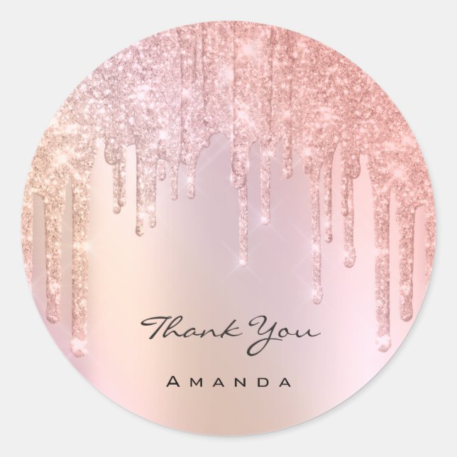 Sticker Rond Merci Nom 16e Parties scintillant de Rose nuptiale (Devant)