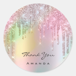 Sticker Rond Merci Nom 16e Parties scintillant de Rose nuptiale