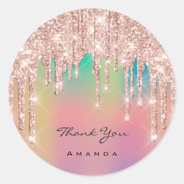 Sticker Rond Merci Nom 16e Parties scintillant de Rose nuptiale (Devant)