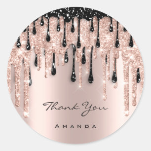 Sticker Rond Merci Nom 16e Parties scintillant de Rose nuptiale