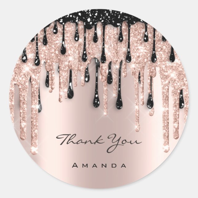 Sticker Rond Merci Nom 16e Parties scintillant de Rose nuptiale (Devant)