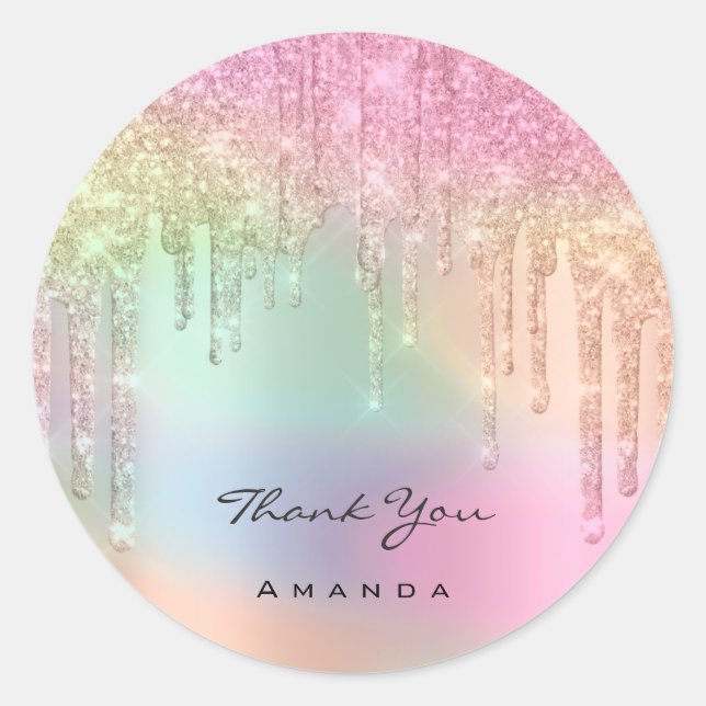 Sticker Rond Merci Nom 16e Parties scintillant de Rose nuptiale (Devant)