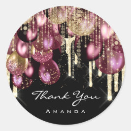 Sticker Rond Merci Nom 16e Parties scintillant nuptiale Ballon 