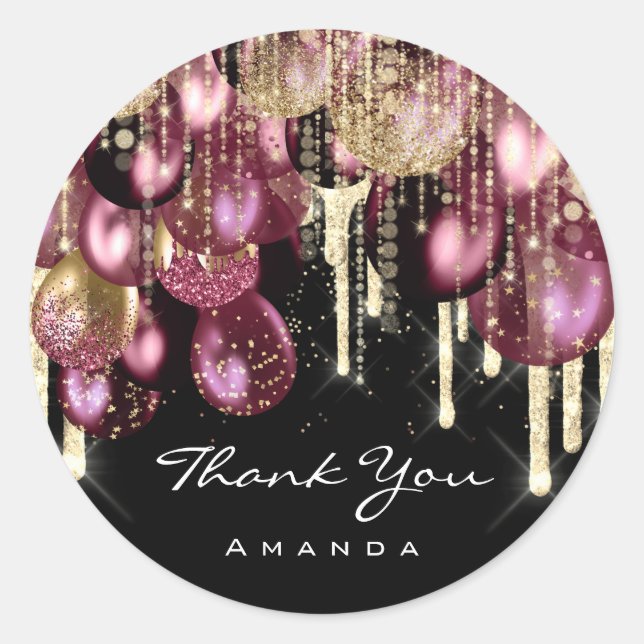 Sticker Rond Merci Nom 16e Parties scintillant nuptiale Ballon  (Devant)