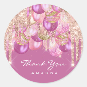Sticker Rond Merci Nom 16e Parties scintillant nuptiale Ballons