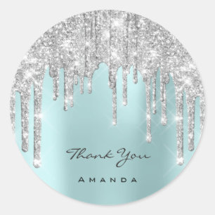 Sticker Rond Merci Nom 16e Parties scintillant nuptiale d'argen