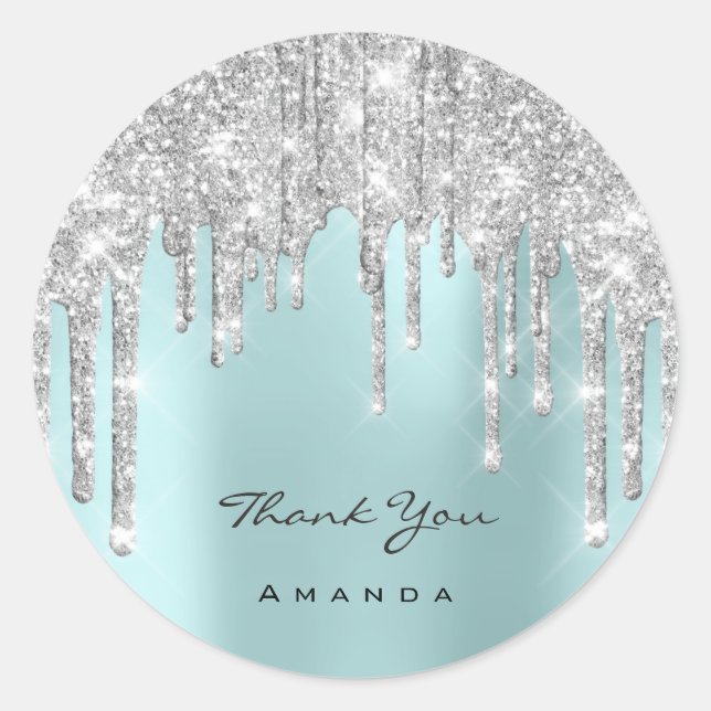 Sticker Rond Merci Nom 16e Parties scintillant nuptiale d'argen (Devant)