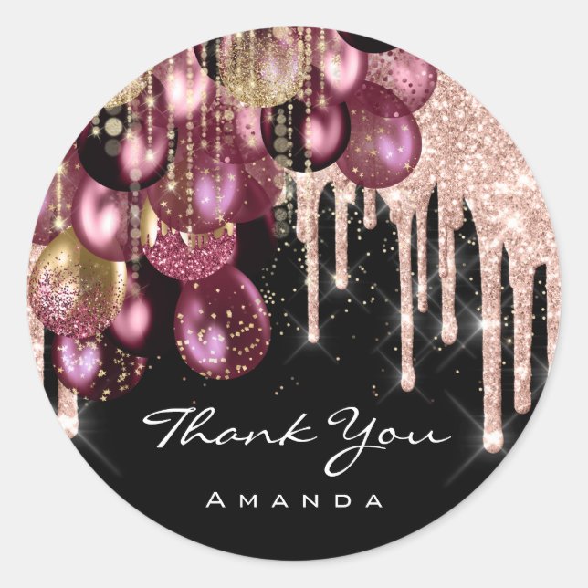Sticker Rond Merci Nom 16e Parties scintillant nuptiale Rose de (Devant)
