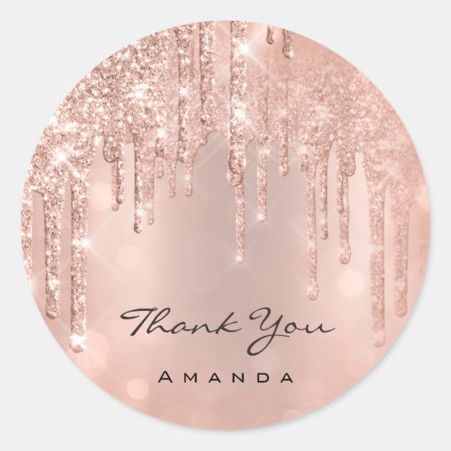 Sticker Rond Merci Nom 16e Parties scintillant Rose nuptiale Gl (Devant)