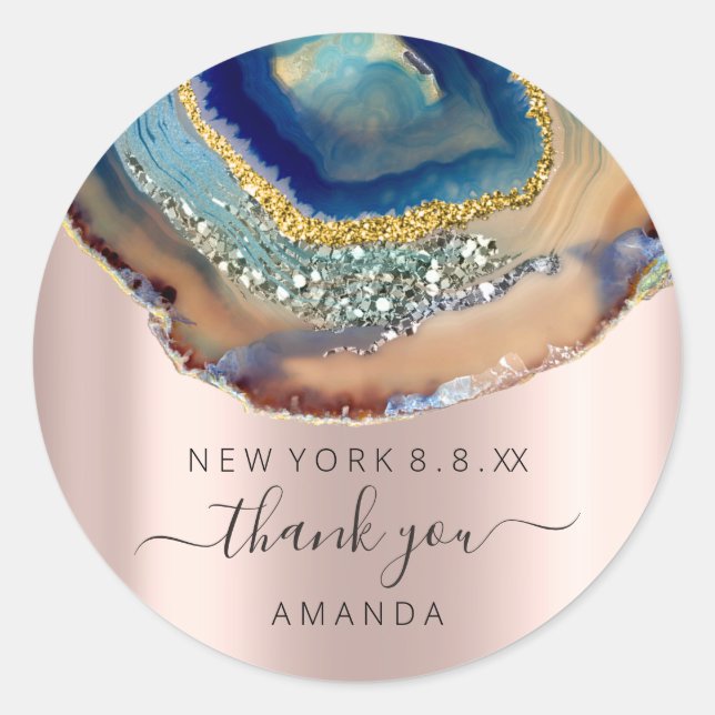 Sticker Rond Merci Nom 16e Rose nuptial Amethyst Gold (Devant)