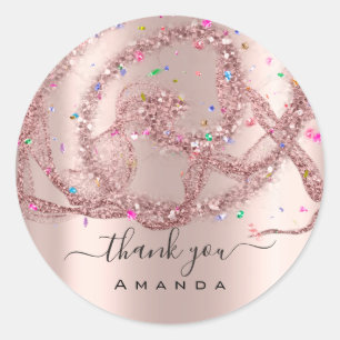 Sticker Rond Merci Nom 16e Rose nuptiale Confetti moderne