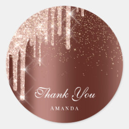 Sticker Rond Merci Nom 16e Rose nuptiale Gold Drips Brown