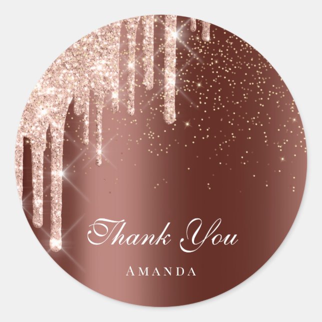Sticker Rond Merci Nom 16e Rose nuptiale Gold Drips Brown (Devant)