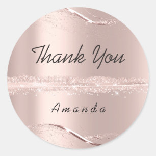 Sticker Rond Merci Nom 16e Rose nuptiale Parties scintillant Bl