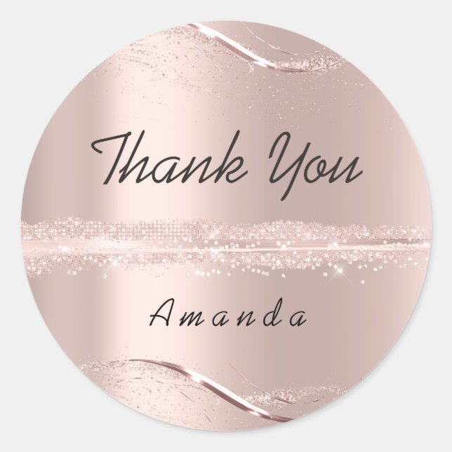 Sticker Rond Merci Nom 16e Rose nuptiale Parties scintillant Bl (Devant)