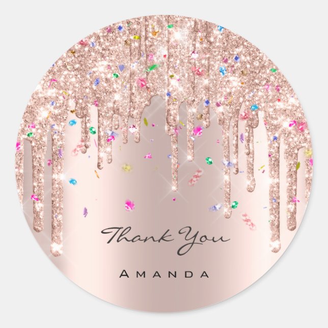 Sticker Rond Merci Nom 16e Rose nuptiale Parties scintillant Co (Devant)