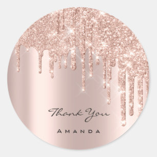 Sticker Rond Merci Nom 16e Rose nuptiale Parties scintillant ét
