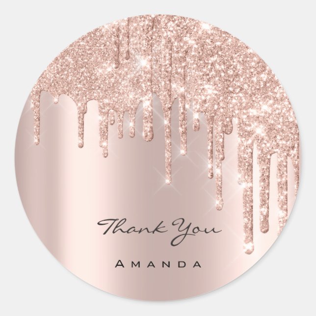 Sticker Rond Merci Nom 16e Rose nuptiale Parties scintillant ét (Devant)