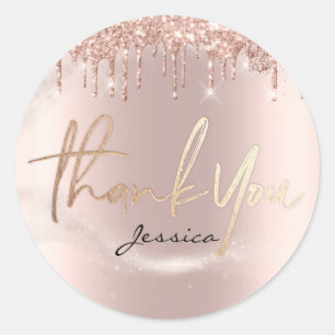 Sticker Rond Merci Nom 16e Rose nuptiale Parties scintillant ét