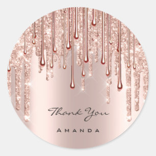 Sticker Rond Merci Nom 16e Rose nuptiale Parties scintillant ét