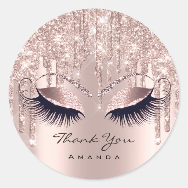 Sticker Rond Merci Nom 16e Rose nuptiale Parties scintillant OE (Devant)