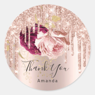Sticker Rond Merci Nom 16e Roses de la marée Drip Marsala rose