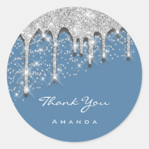 Sticker Rond Merci Nom 16ème Baby shower Parties scintillant 3D