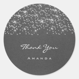 Sticker Rond Merci Nom 16ème Mariage Gris Kraft