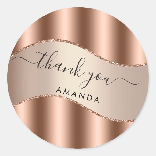Sticker Rond Merci Nom 16ème Mariage Rose Doré (Devant)