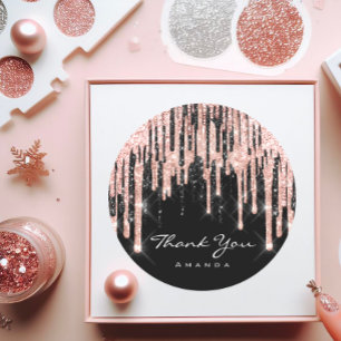 Sticker Rond Merci Nom 16ème Rose Mariée Paillettes