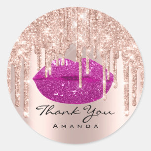 Sticker Rond Merci Nom 16th Berry Rose Lèvres brillantes