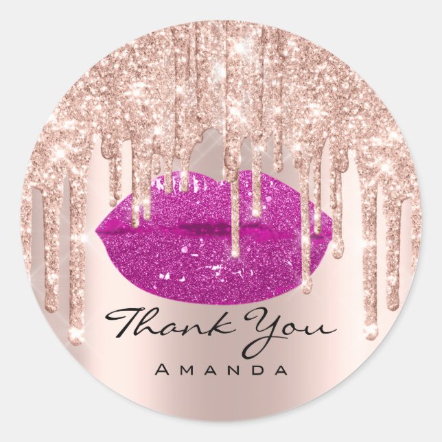 Sticker Rond Merci Nom 16th Berry Rose Lèvres brillantes (Devant)