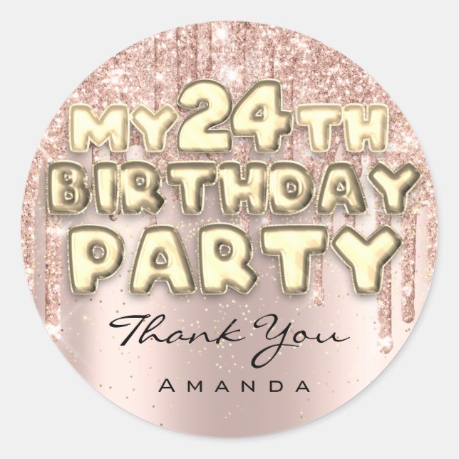 Sticker Rond Merci Nom 24e anniversaire Parties scintillant Ros (Devant)