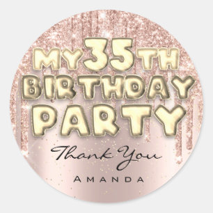 Sticker Rond Merci Nom 35e Fête d'Anniversaire Paillettes Goutt