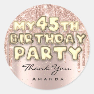 Sticker Rond Merci Nom 45e Fête d'Anniversaire Paillettes Goutt