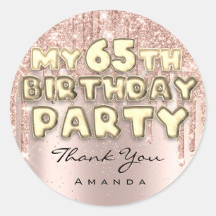 Sticker Rond Merci Nom 65e anniversaire Parties scintillant Ros